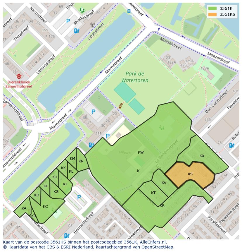 Afbeelding van het postcodegebied 3561 KS op de kaart.