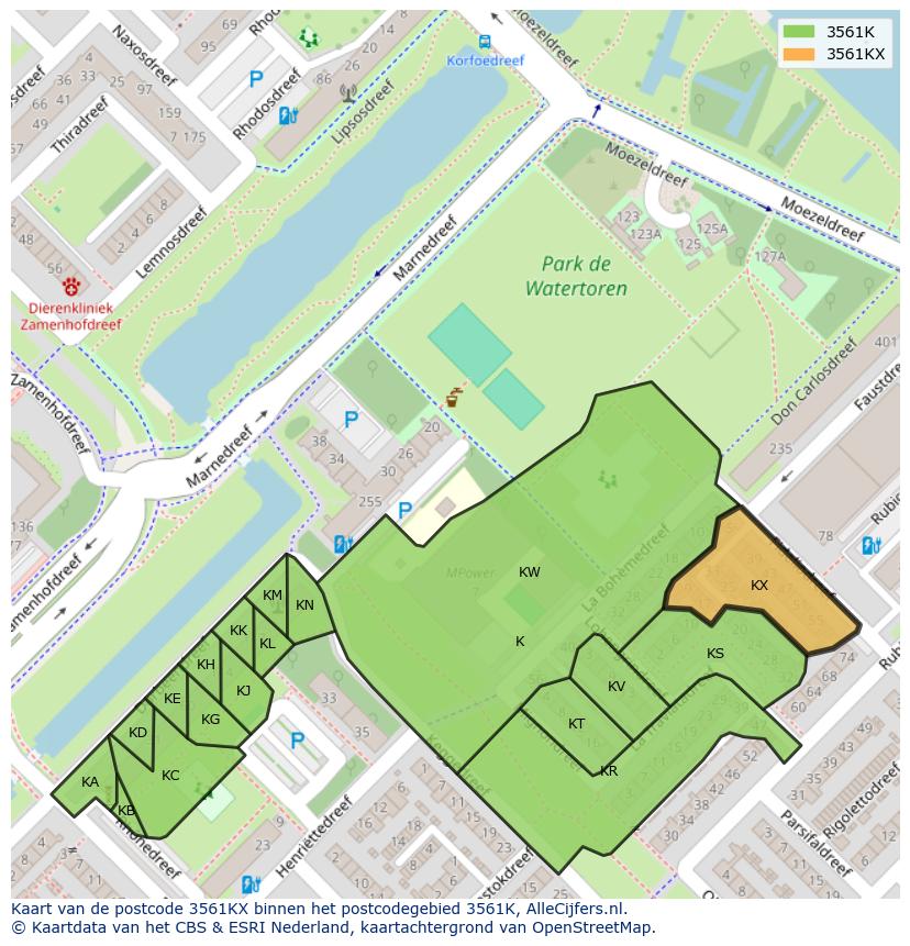 Afbeelding van het postcodegebied 3561 KX op de kaart.