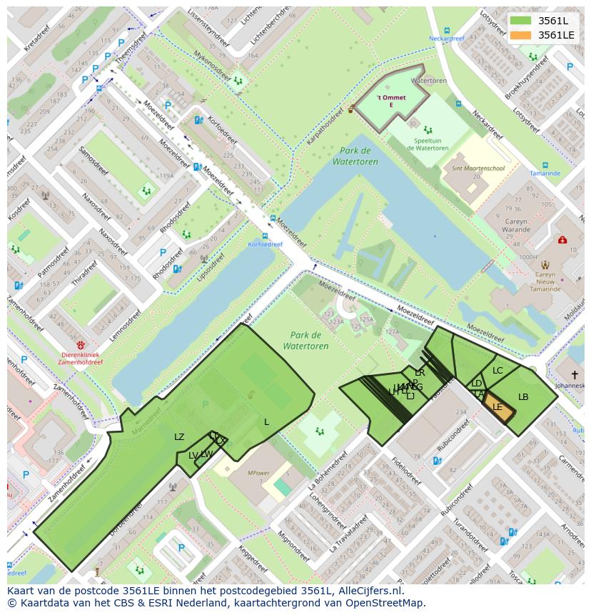 Afbeelding van het postcodegebied 3561 LE op de kaart.