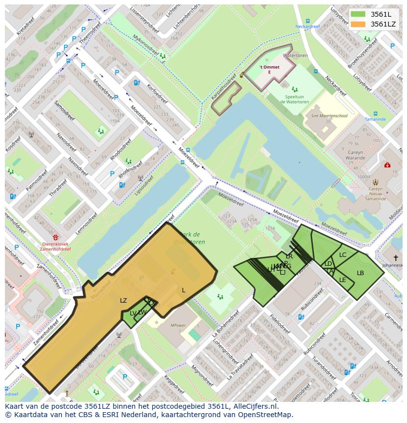 Afbeelding van het postcodegebied 3561 LZ op de kaart.