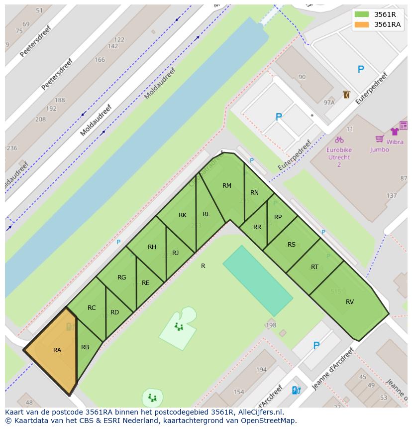 Afbeelding van het postcodegebied 3561 RA op de kaart.