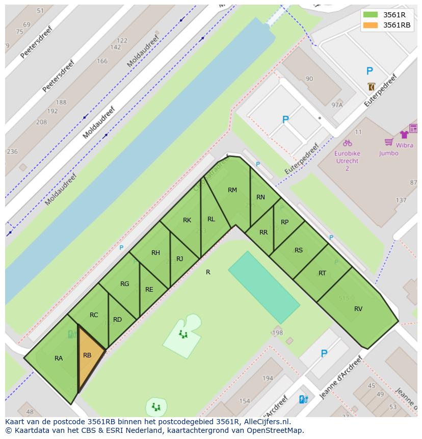 Afbeelding van het postcodegebied 3561 RB op de kaart.