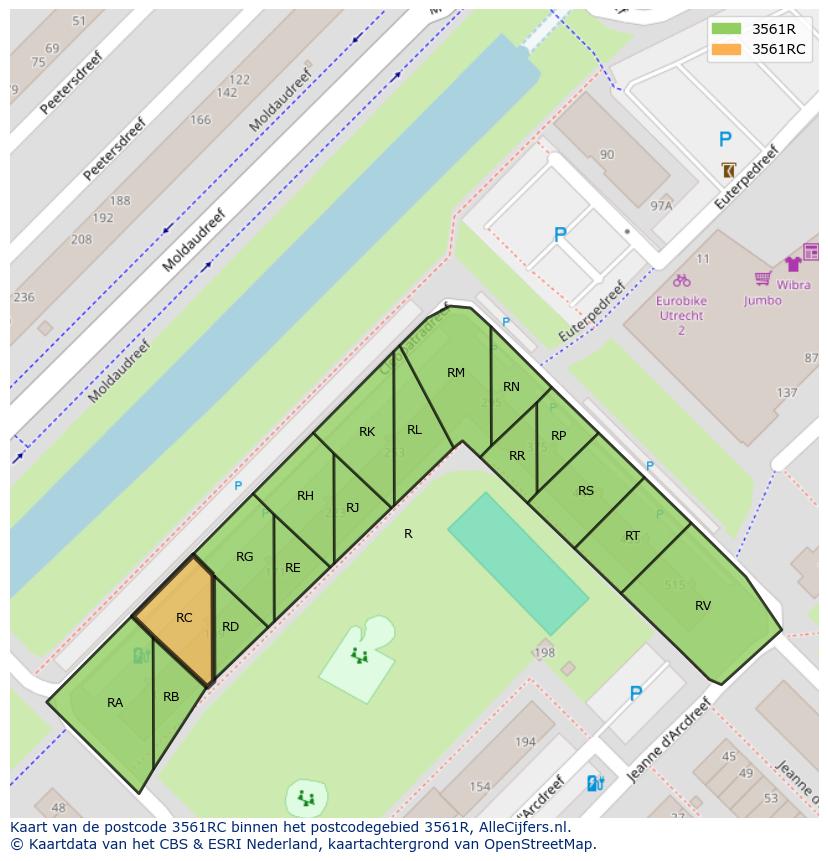 Afbeelding van het postcodegebied 3561 RC op de kaart.