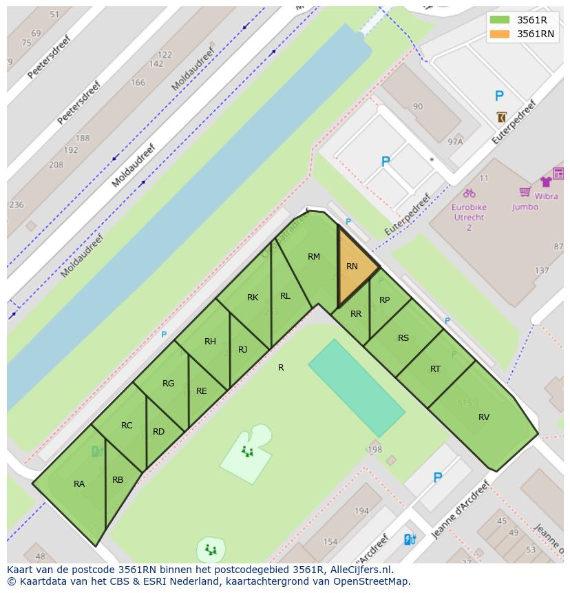 Afbeelding van het postcodegebied 3561 RN op de kaart.