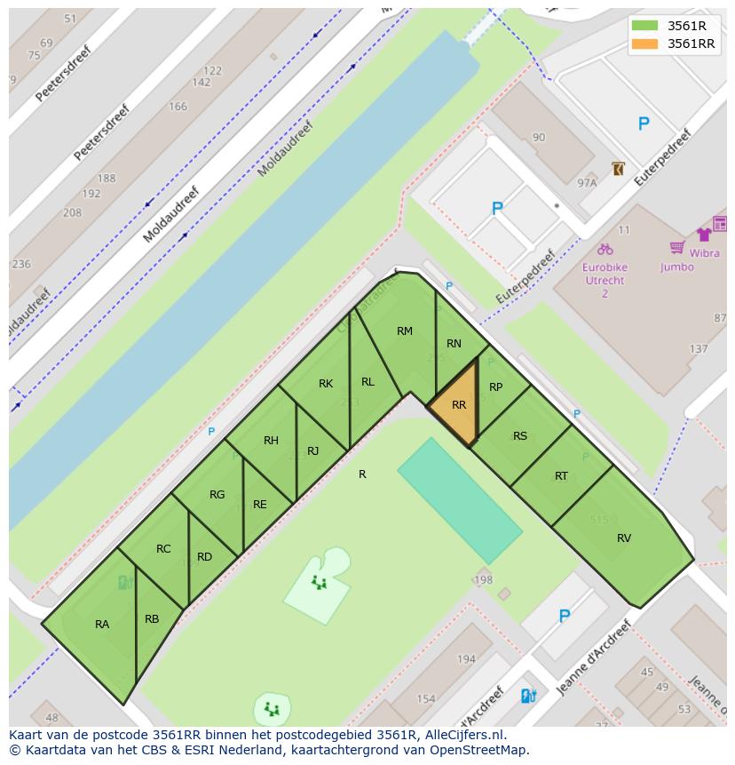 Afbeelding van het postcodegebied 3561 RR op de kaart.