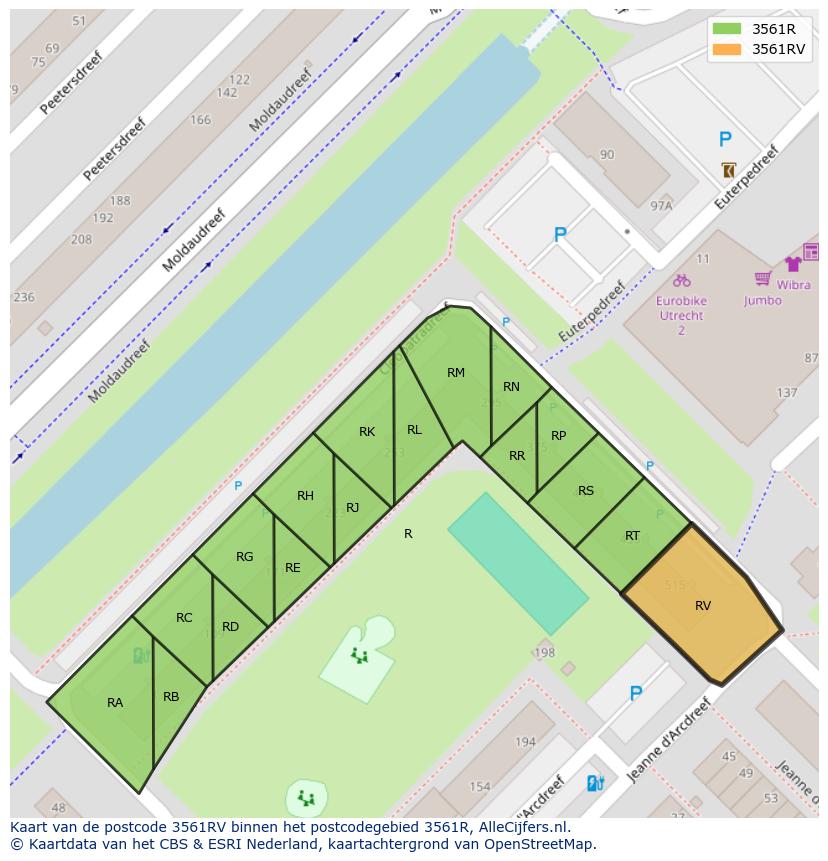 Afbeelding van het postcodegebied 3561 RV op de kaart.