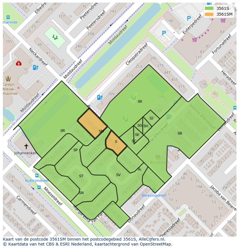 Afbeelding van het postcodegebied 3561 SM op de kaart.