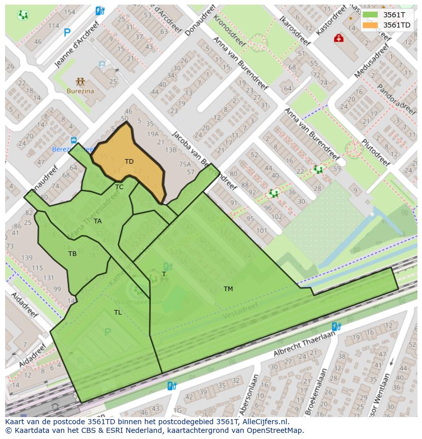 Afbeelding van het postcodegebied 3561 TD op de kaart.
