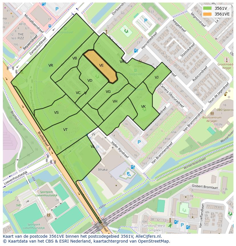 Afbeelding van het postcodegebied 3561 VE op de kaart.