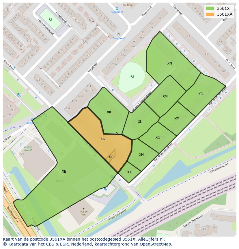 Afbeelding van het postcodegebied 3561 XA op de kaart.
