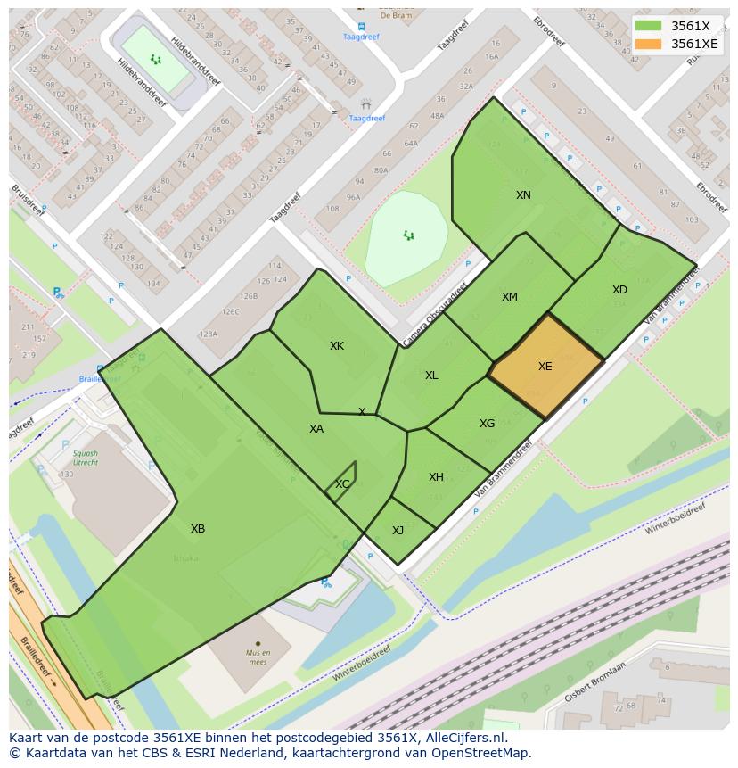 Afbeelding van het postcodegebied 3561 XE op de kaart.