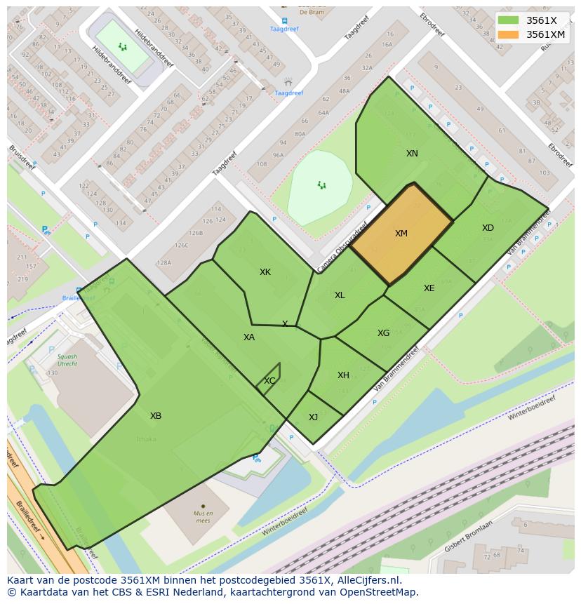 Afbeelding van het postcodegebied 3561 XM op de kaart.