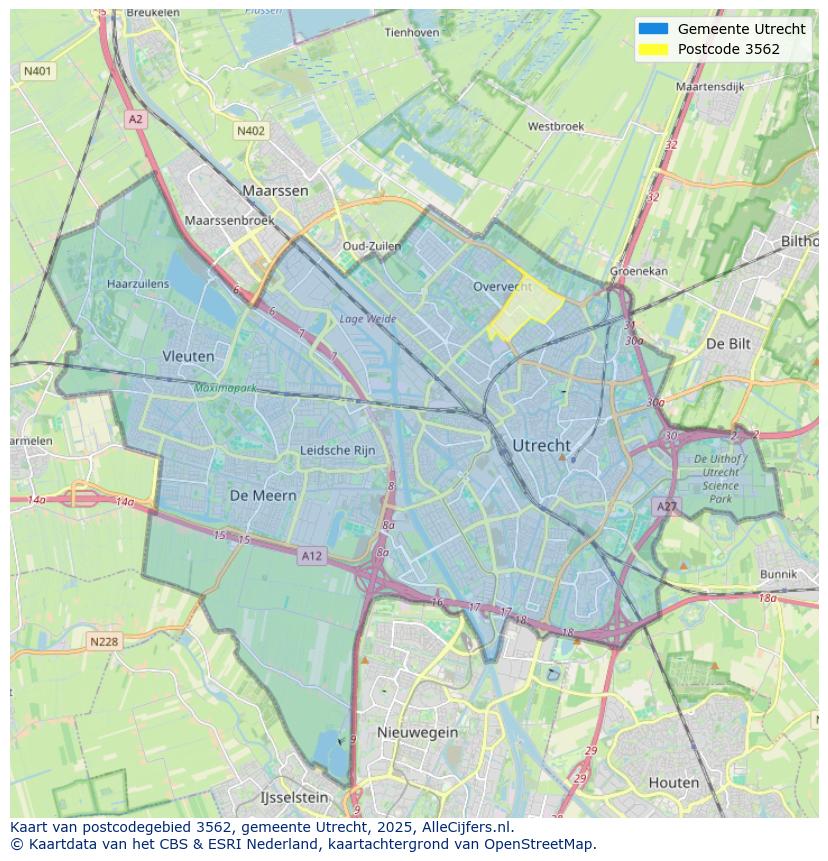Afbeelding van het postcodegebied 3562 op de kaart.