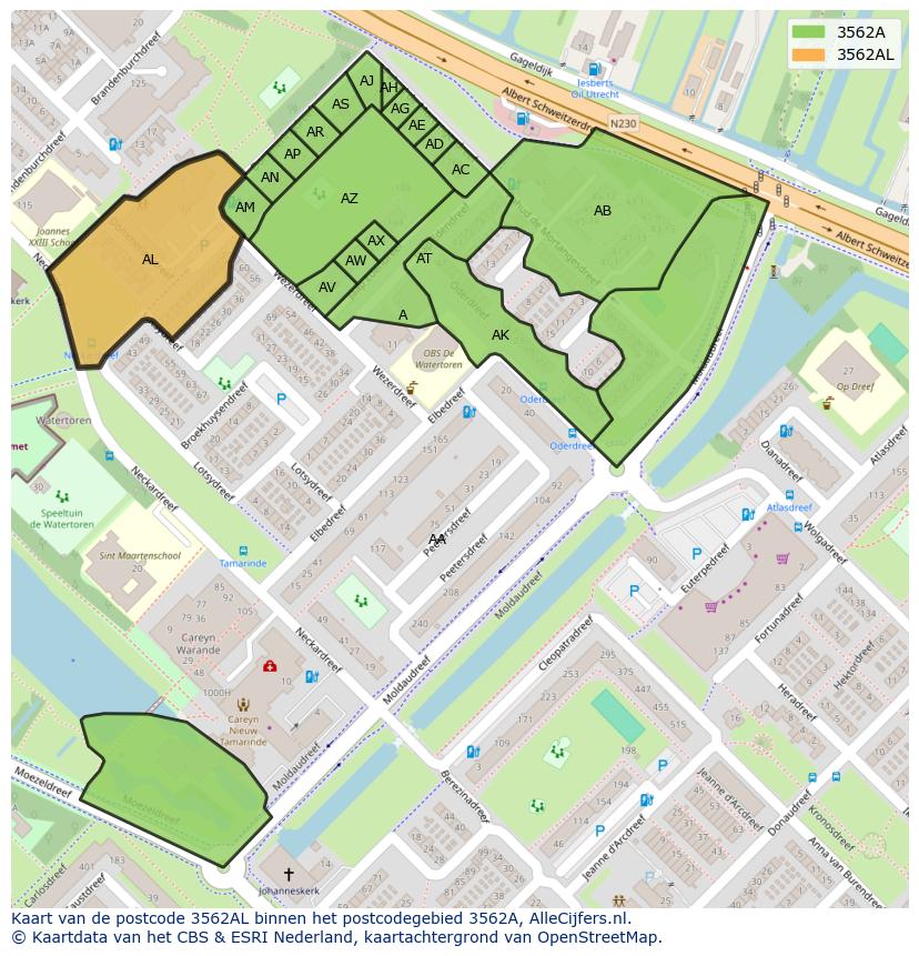 Afbeelding van het postcodegebied 3562 AL op de kaart.
