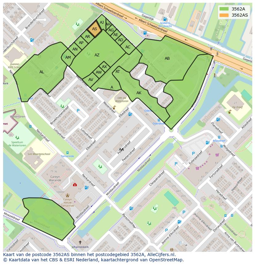 Afbeelding van het postcodegebied 3562 AS op de kaart.