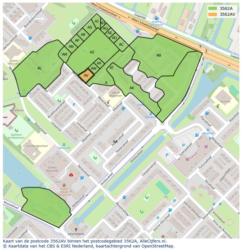 Afbeelding van het postcodegebied 3562 AV op de kaart.
