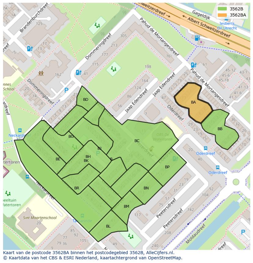 Afbeelding van het postcodegebied 3562 BA op de kaart.