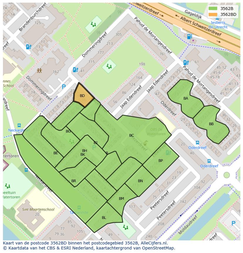 Afbeelding van het postcodegebied 3562 BD op de kaart.