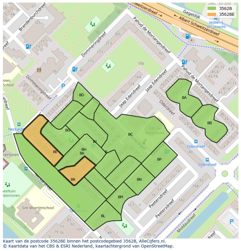 Afbeelding van het postcodegebied 3562 BE op de kaart.