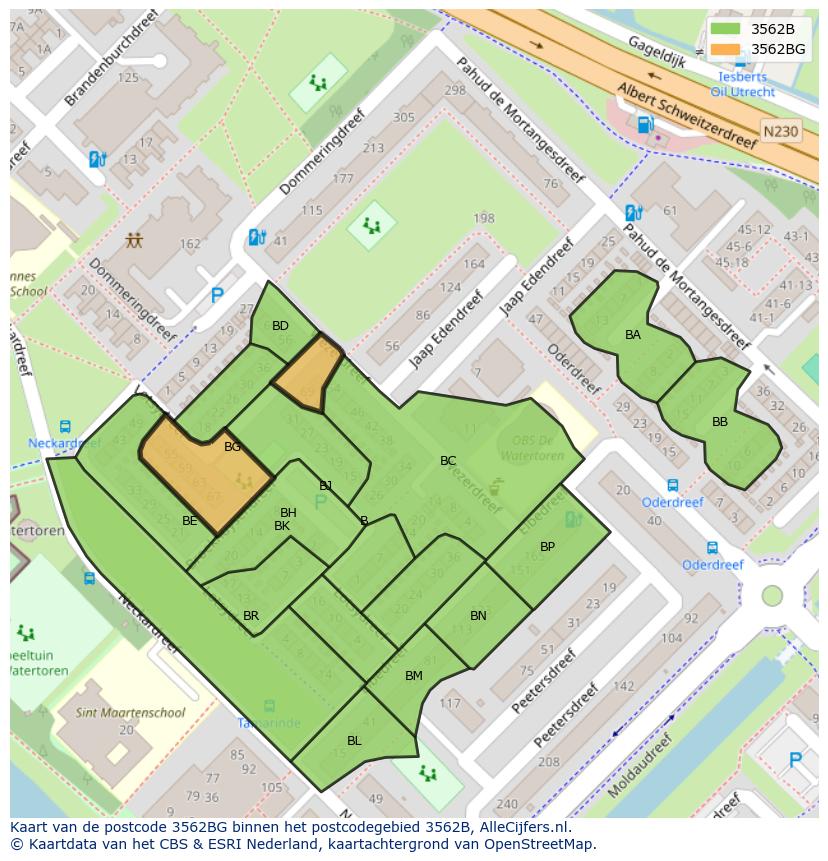 Afbeelding van het postcodegebied 3562 BG op de kaart.