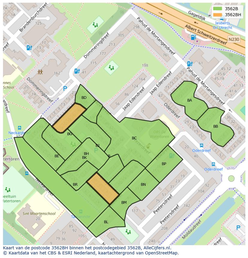 Afbeelding van het postcodegebied 3562 BH op de kaart.