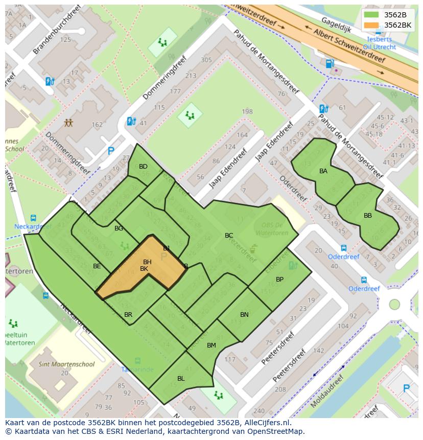 Afbeelding van het postcodegebied 3562 BK op de kaart.
