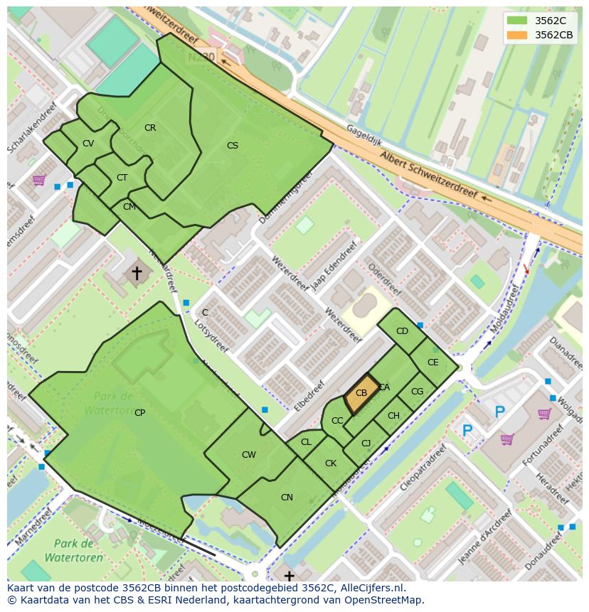 Afbeelding van het postcodegebied 3562 CB op de kaart.