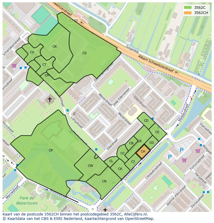 Afbeelding van het postcodegebied 3562 CH op de kaart.