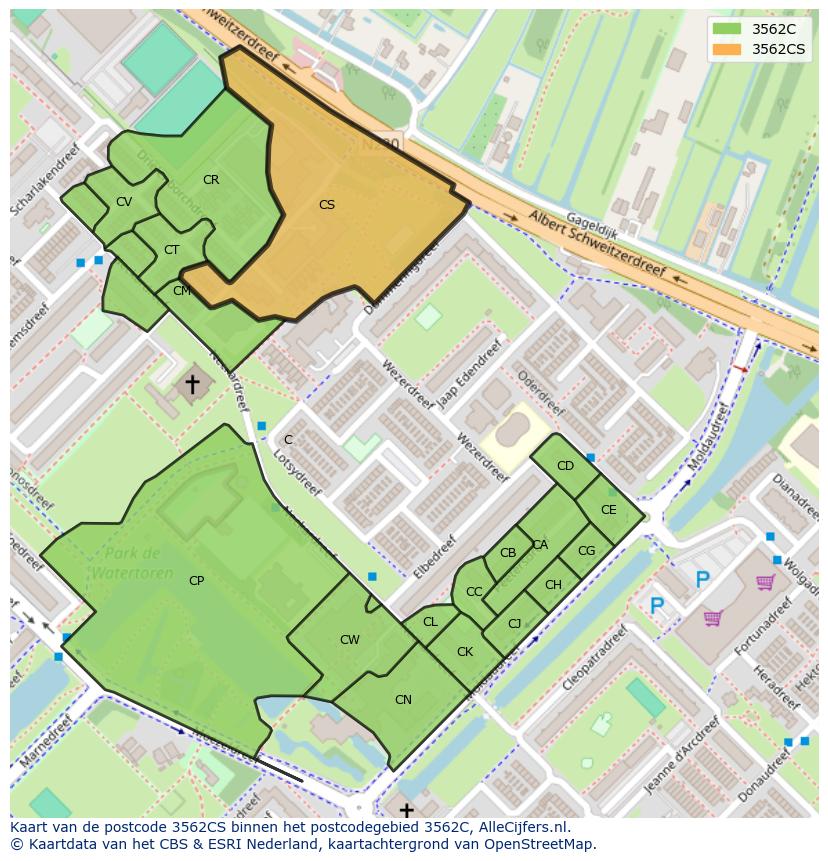 Afbeelding van het postcodegebied 3562 CS op de kaart.