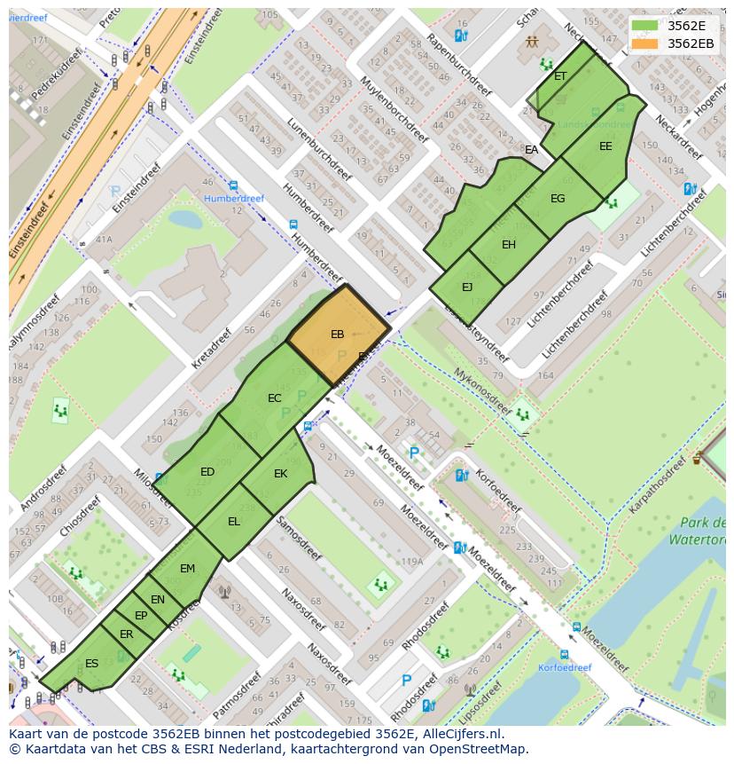 Afbeelding van het postcodegebied 3562 EB op de kaart.