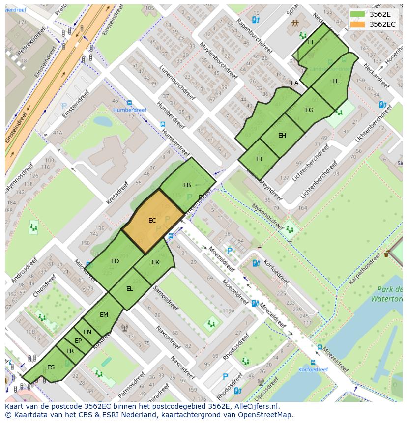 Afbeelding van het postcodegebied 3562 EC op de kaart.