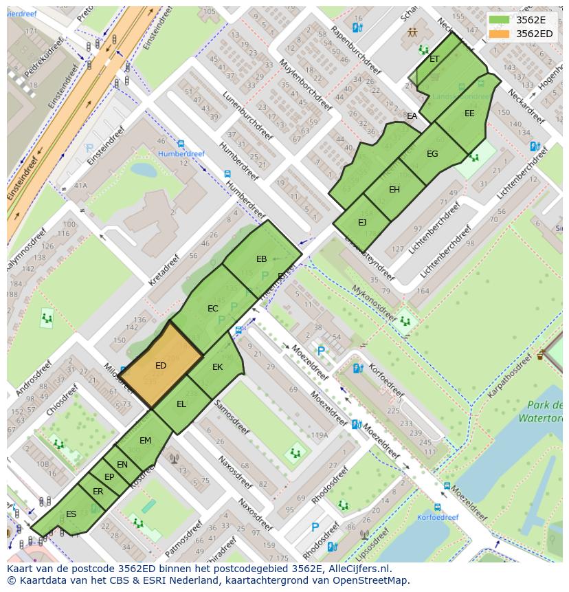 Afbeelding van het postcodegebied 3562 ED op de kaart.