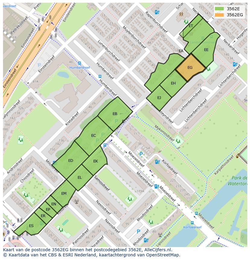 Afbeelding van het postcodegebied 3562 EG op de kaart.