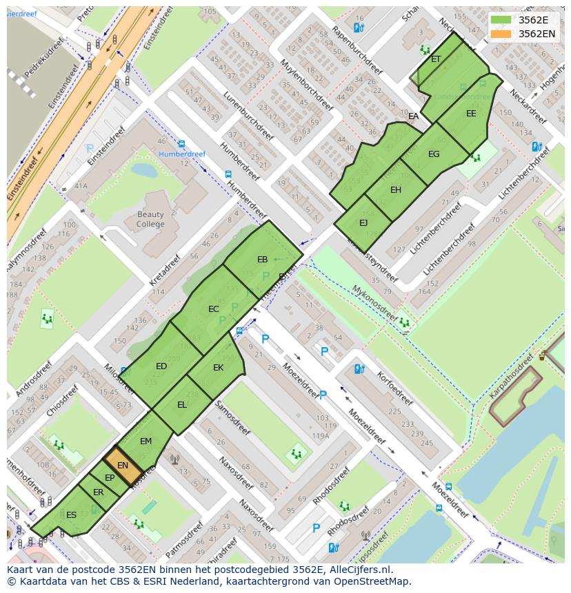 Afbeelding van het postcodegebied 3562 EN op de kaart.