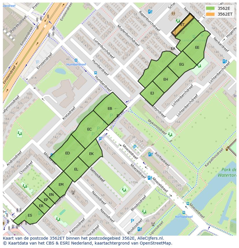 Afbeelding van het postcodegebied 3562 ET op de kaart.