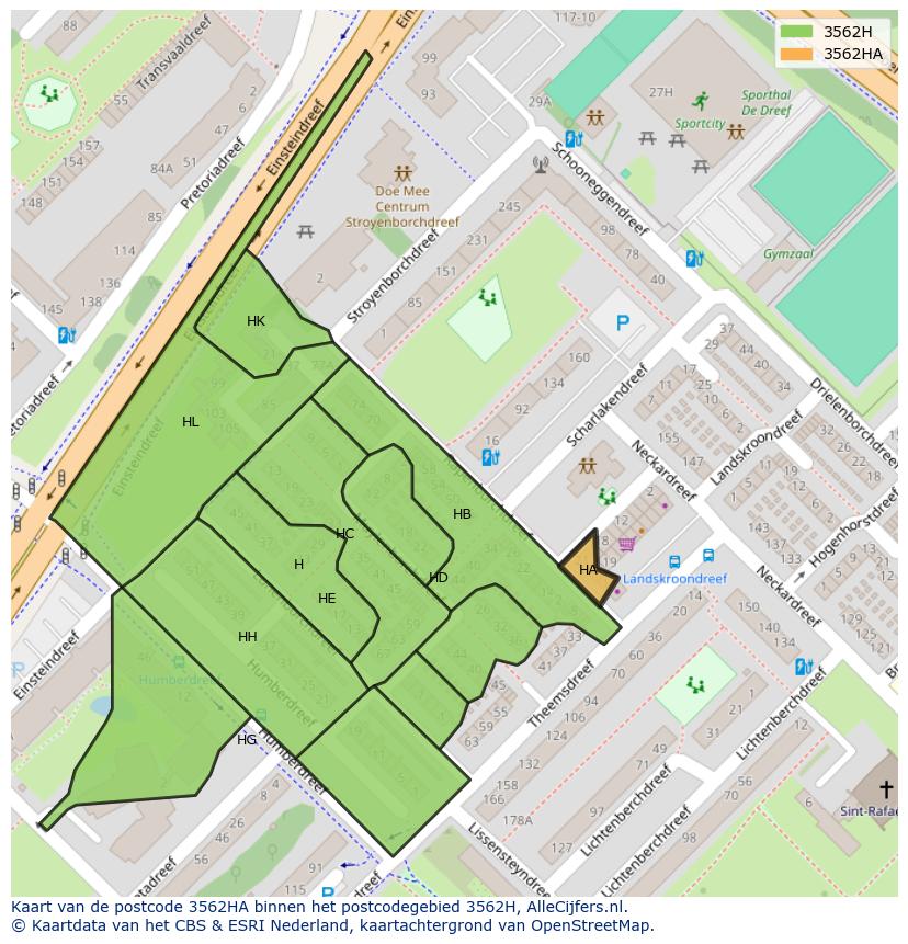 Afbeelding van het postcodegebied 3562 HA op de kaart.
