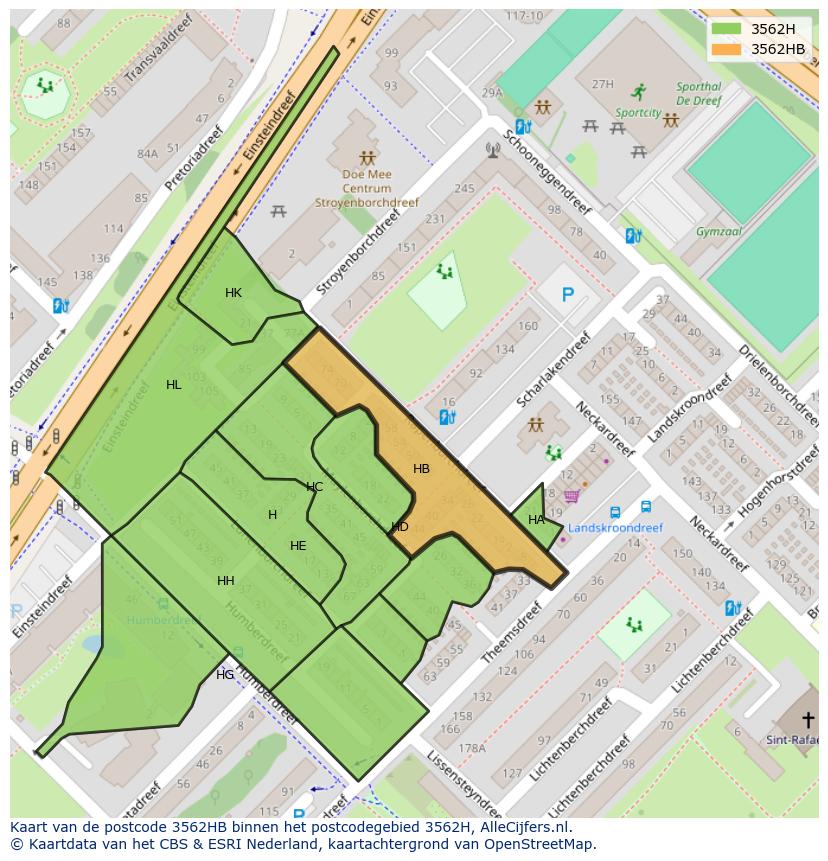 Afbeelding van het postcodegebied 3562 HB op de kaart.