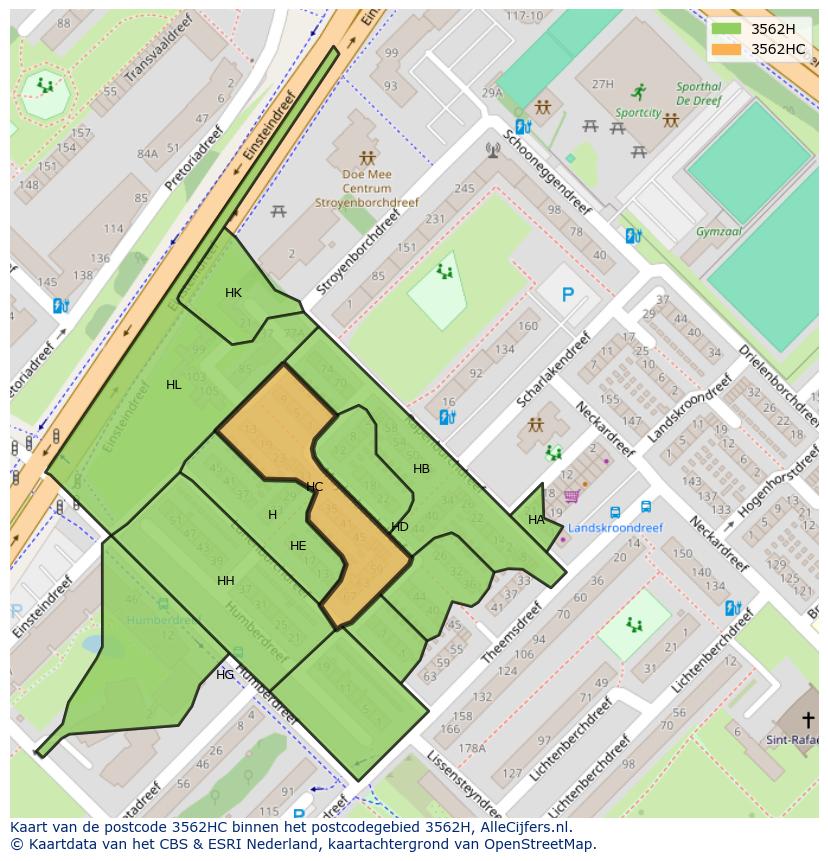 Afbeelding van het postcodegebied 3562 HC op de kaart.