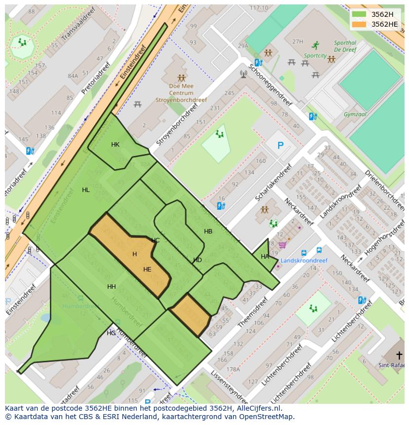 Afbeelding van het postcodegebied 3562 HE op de kaart.