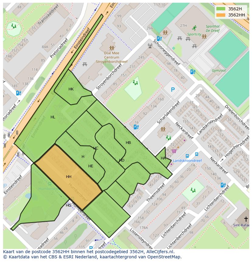 Afbeelding van het postcodegebied 3562 HH op de kaart.