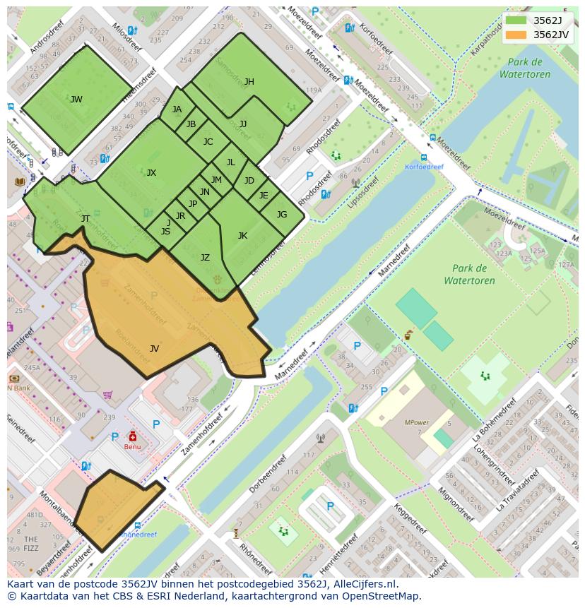 Afbeelding van het postcodegebied 3562 JV op de kaart.