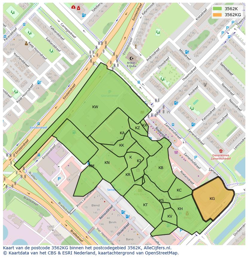 Afbeelding van het postcodegebied 3562 KG op de kaart.