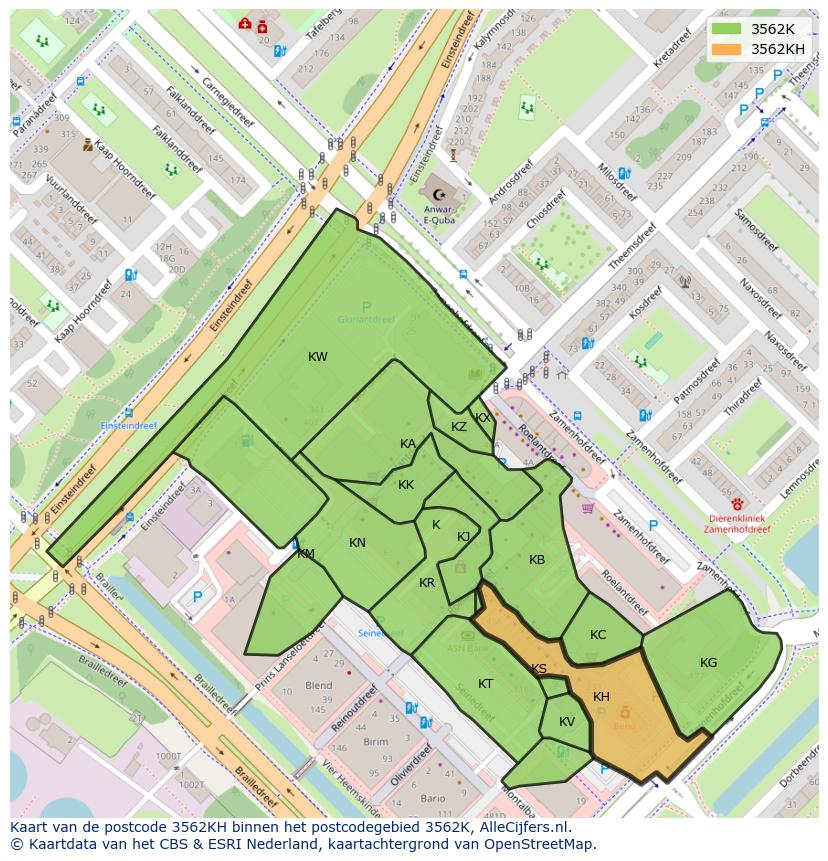 Afbeelding van het postcodegebied 3562 KH op de kaart.