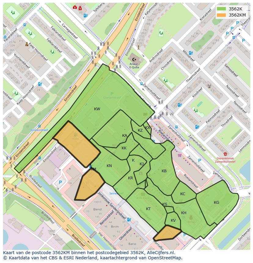 Afbeelding van het postcodegebied 3562 KM op de kaart.