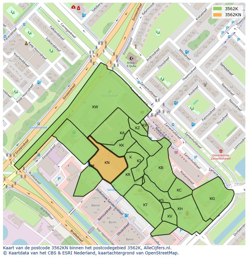 Afbeelding van het postcodegebied 3562 KN op de kaart.