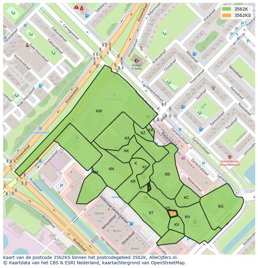Afbeelding van het postcodegebied 3562 KS op de kaart.