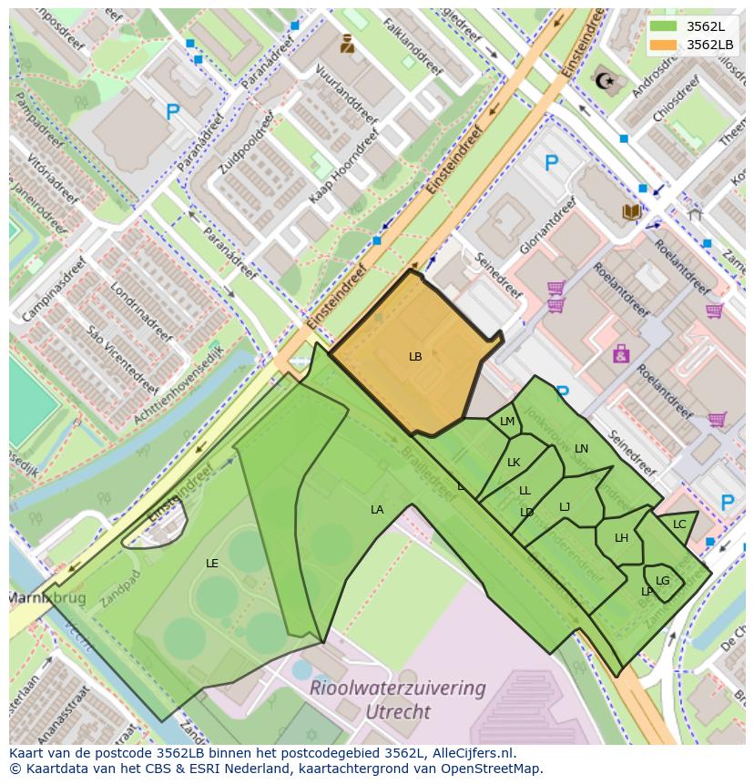 Afbeelding van het postcodegebied 3562 LB op de kaart.