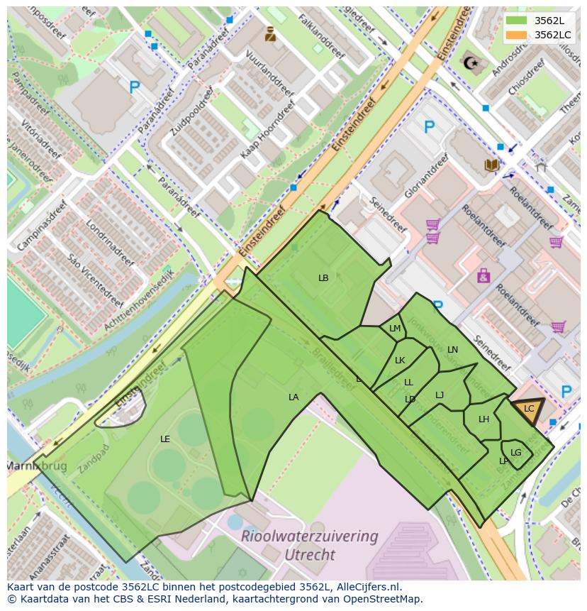 Afbeelding van het postcodegebied 3562 LC op de kaart.