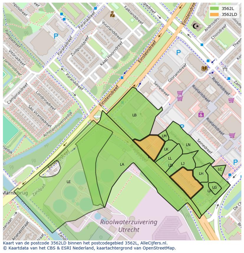 Afbeelding van het postcodegebied 3562 LD op de kaart.