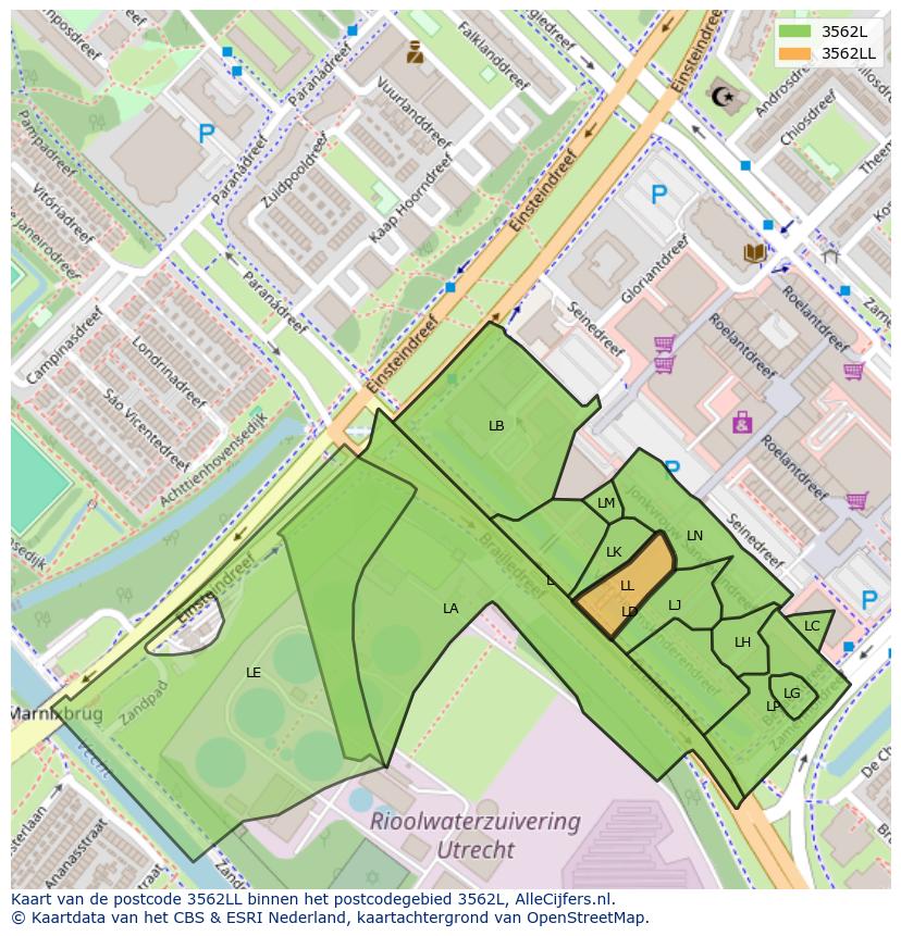 Afbeelding van het postcodegebied 3562 LL op de kaart.